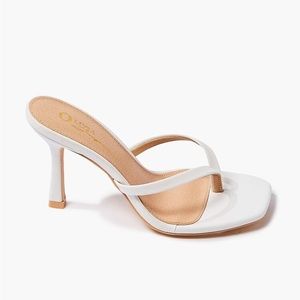 White Faux Leather Thong Heels